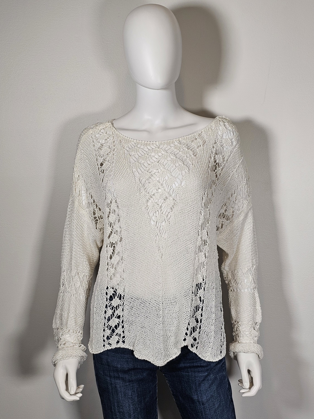 Zara White Open-Knit Long Sleeve Layering Sweater Sz M